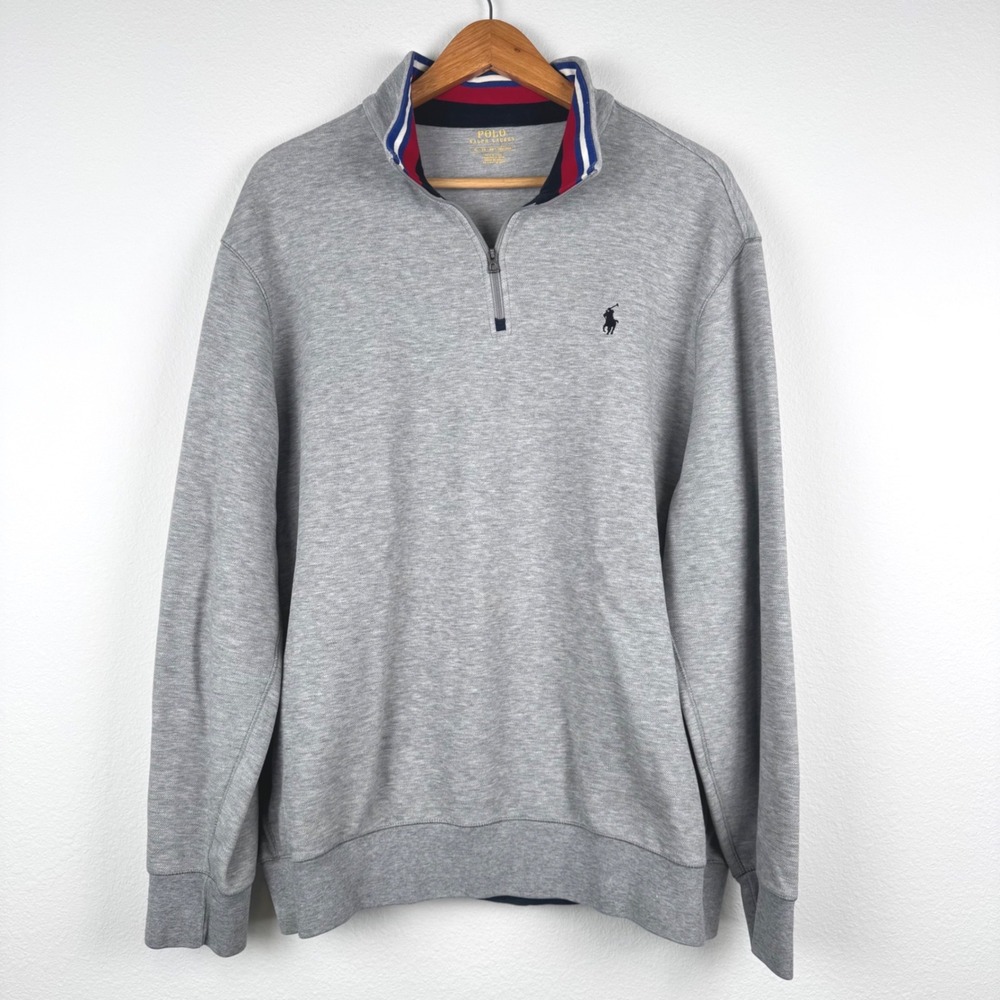 Polo Ralph Lauren Quarter Zip Mens XL Gray Excellent Preppy Collar Pullover